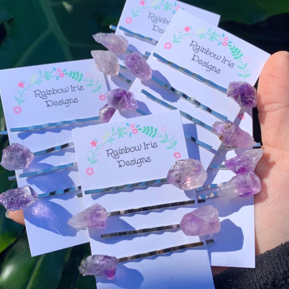 Handmade Raw Crystal Hair Pins or Barrettes 4 Pack